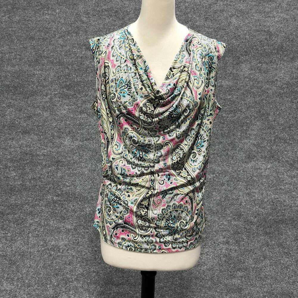 Jennie & Marlis Blouse Womens XL Multicolor Paisley Cowl Neck Sleeveless Top
